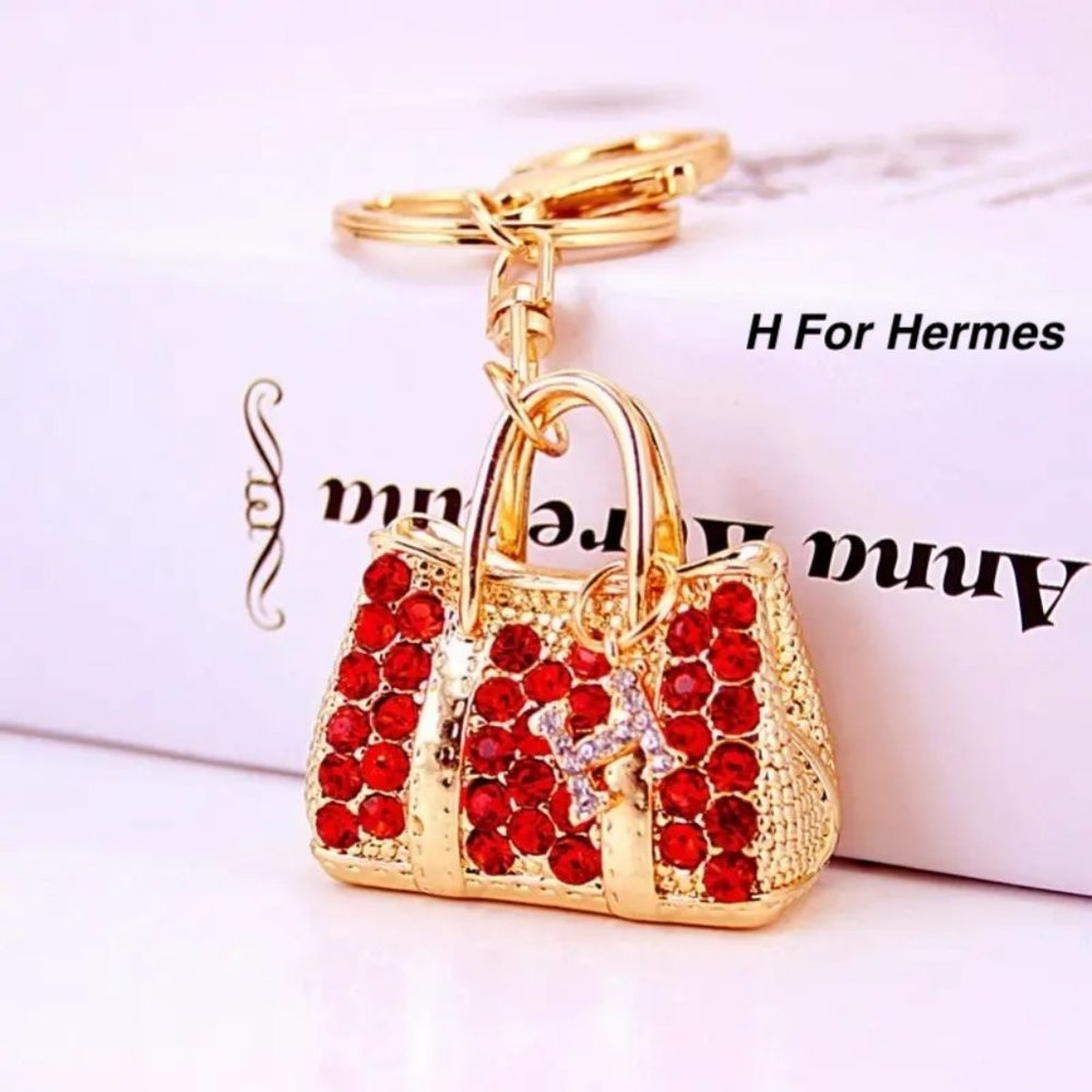 New  Bag Charm Red Crystal Embellished Key chain